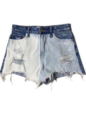 Vervet Denim Color Block Distressed Shorts High Rise Frayed Hem XS